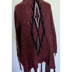 Aztec fringe sweater b.Boutique evergreen Burgundy Southwest s/m